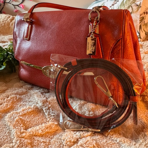Coach Madison Madeline East West Leather Satchel | Detachable Crossbody | Coral - Picture 5 of 16